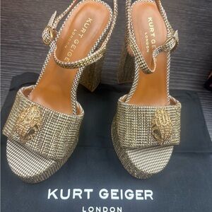 Kurt Geiger Gold Metallic Platform Block Heel Sandals